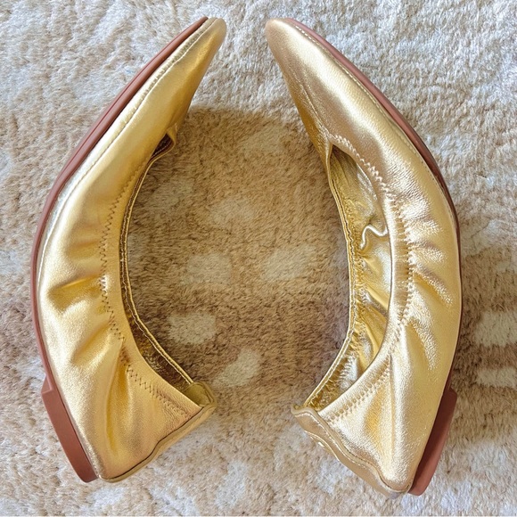 Tory Burch Eddie Ballet Flats In Metallic Gold Size 10 - Picture 6 of 14